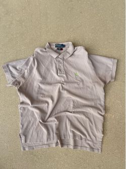 Vintage Polo Ralph Lauren Beige Taupe Classic Fit Polo Shirt Green Pony 90s Men's L