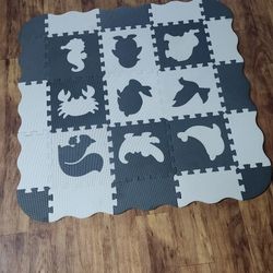 25 PCs Baby Play Mat Interlocking Foam Floor Tiles, Animal Styles Puzzle Mat Soft Non-Toxic Crawling Mat with Fence, Activity Playmat 