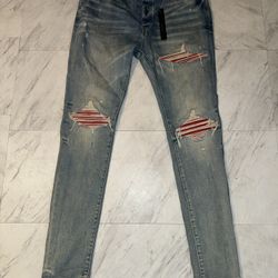 AMIRI MX1 Clay Indigo Red Suede Jeans – Size 38
