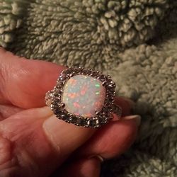 Genuine FIRE OPAL Ring  / Set In Sterling Silver  / Never Worn