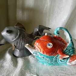 Two Golden Fish Teapots