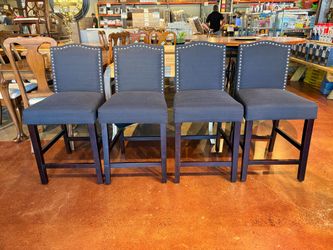 Navy Blue Bar Height Dining Chairs with Nailhead Trim (Set of 4)