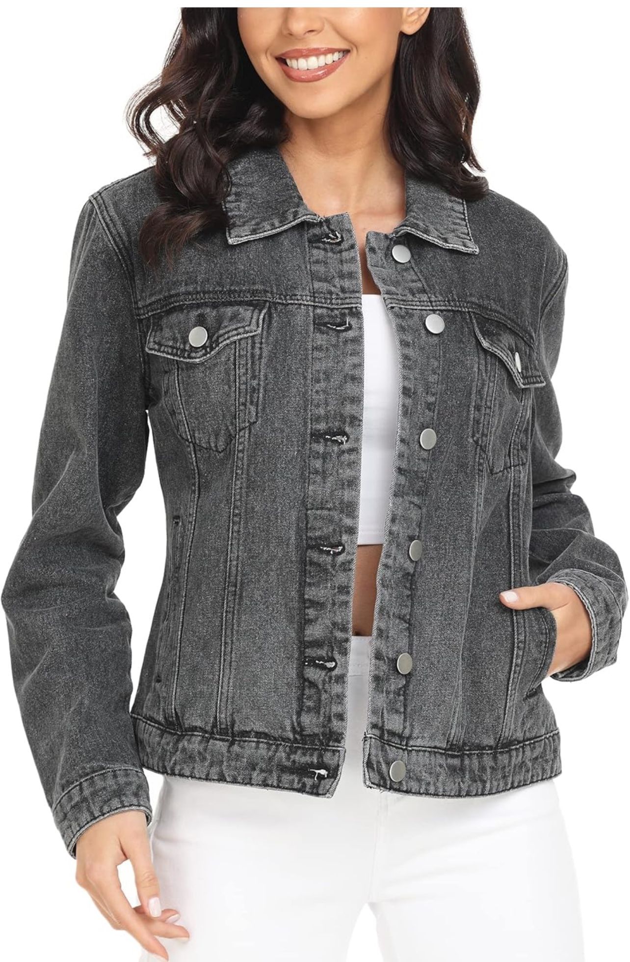 Women's Denim Jackets Button Up Long Sleeve Basic Trendy Trucker Jackets