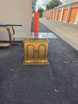 Gold Cabinet End Table with Glass Top