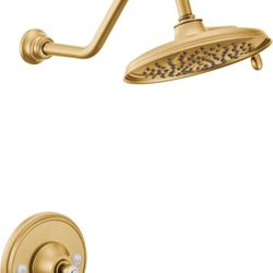 Moen TS32102BG Weymouth Posi-Temp Shower Trim Kit, Valve Required, including 9-Inch 2-Spray Eco-Performance Rainshower, Brushed Gold
