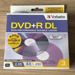Verbatim Double Layer DVD+R DL 3-disc pk Jewel Cases 8X 8.5GB NEW