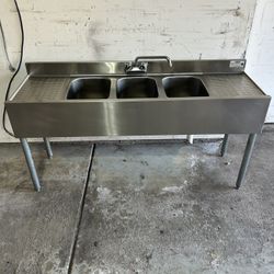 60x18 3 Compartment Stainless Steel Bar Sink