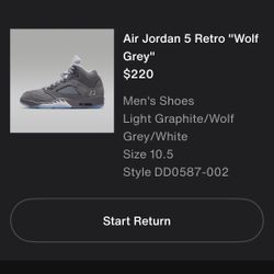 Air Jordan 5 Retro "Wolf Grey" Men’s Size 10.5 **IN HAND**