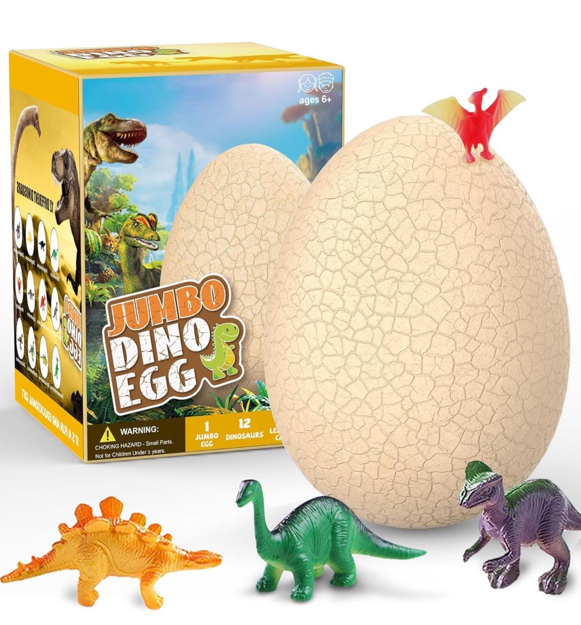 Easter Jumbo Dino Eggs Dig Kit, with 12 Different Dinosaurs in Giant Egg, Easter Party Favors