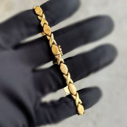 Jewelry 14k hollow yellow gold XO rhombus bracelet 8.00” 5.80mm 7.00g