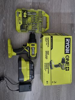 Ryobi 18V Drill/Driver Kit  + 40pc Bit Set Bundle