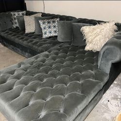 L Shaped Sectional Couch Chaise Lounge Tufted Sofa