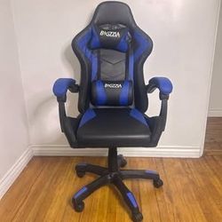 BIGZZIA Computer Chair Reclining - PU Leather High Back Game Chair with Headrest - Black and blue For Home Or Office 