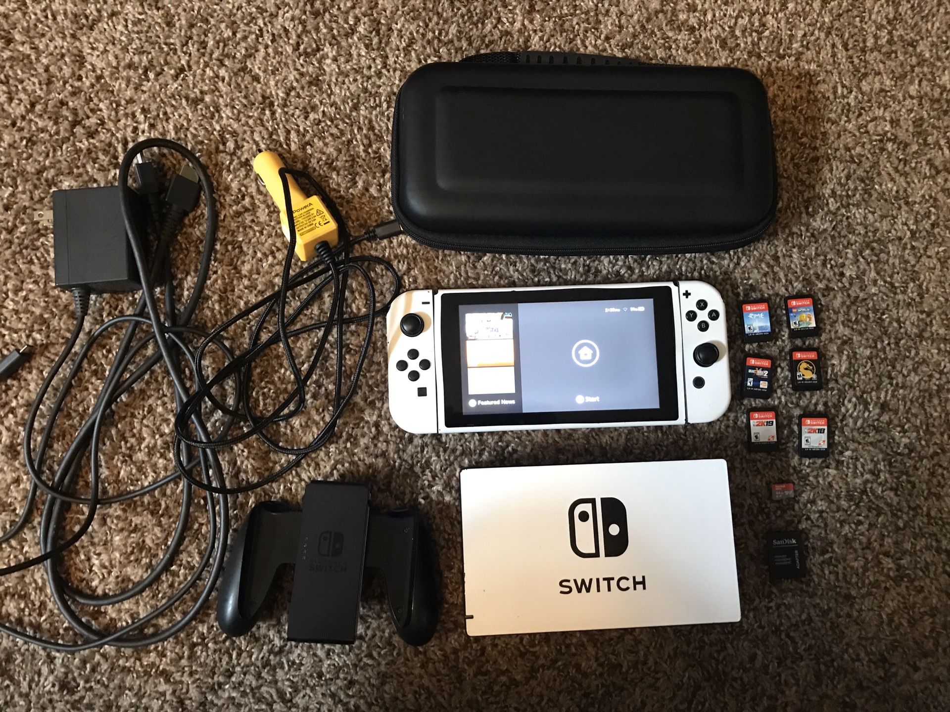 Nintendo Switch with 6 games, and micro sd card