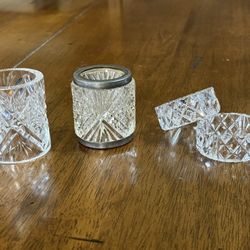 Antique Crystal Napkin Rings and Knife Rest