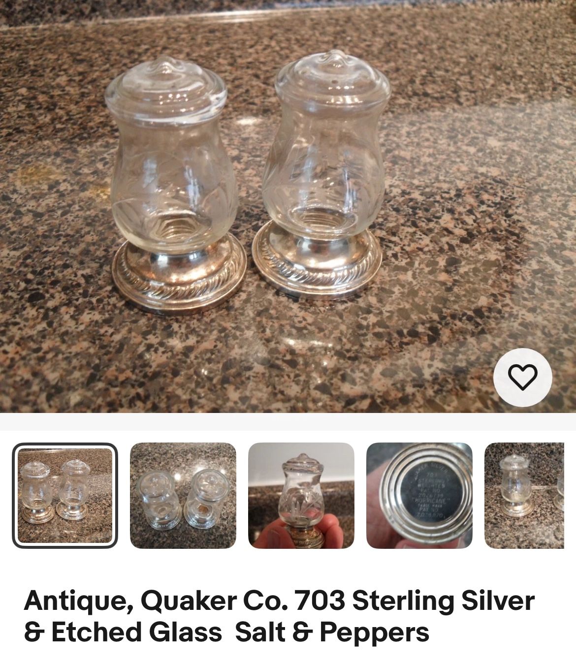 Silver and Etched Glass Antique S/P Shakers