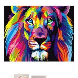 Lion DIY Kit Easy Paint by Numbers Ages 8+ 16" W x 20" L NEW