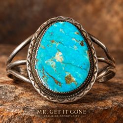 Sterling Silver Turquoise Cuff Bracelet signed PM
