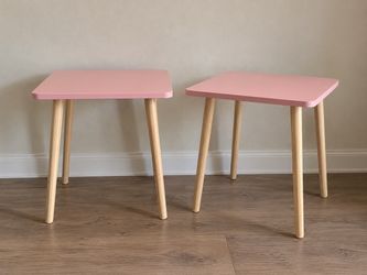Pink Side Tables with Wood Legs – Set of 2