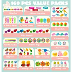 160 PCS Prefilled Easter Eggs with Assorted Toys for Easter Egg Hunt Supplies, Basket Stuffers, Classroom Prizes, Party Favor
