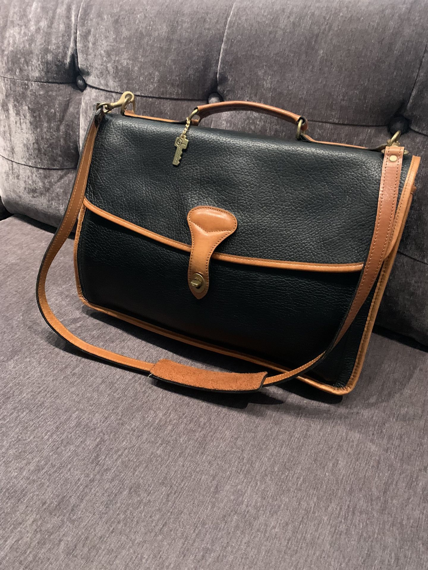 Jack Georges Black Leather Briefcase Laptop Tablet Shoulder Tote Attache