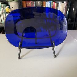 Vintage Large Cobalt Blue Glass Oval Platter