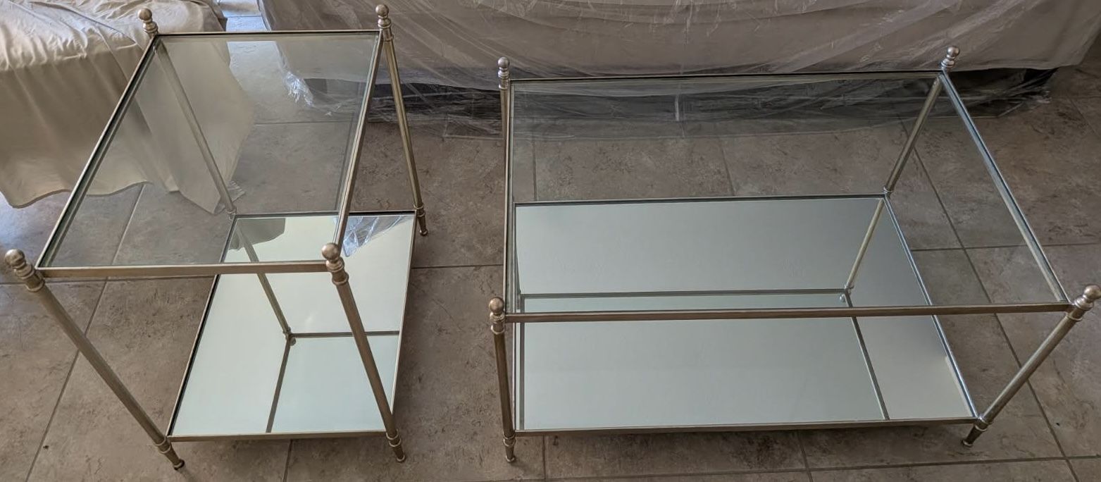 Brushed Silver Glass/Mirror Coffee Table & End Table