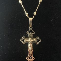 14K Gold Over 925 Cross Pendant + 20” Chain