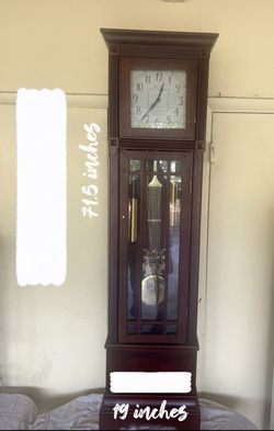 (Trade / Read Description) Howard Miller Style Grandfather Clock – 71.5” Tall x 19” Wide – Pendulum & Weights – Cherry Finish