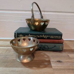 Vintage Brass Hearts Trinket Dishes 