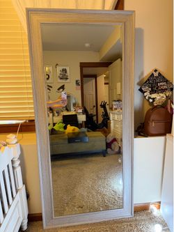 Oversized Full Length Dressing Mirror – Modern Wood Grain Frame