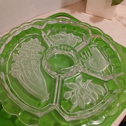 Vintage Cut Glass 5 Section Divided Serving Plate Dish 