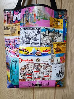 Disney Parks 100 Celebration Disneyland Vintage Print Media Collage Tote Like New