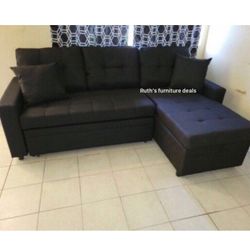 Black Sectional Sofa Pullout Bed With Storage 89”x 59”