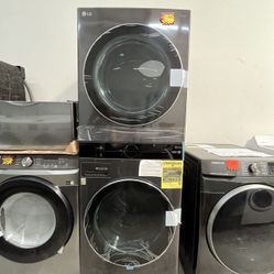 black stainless lg thinq front load washer 4.5 cu feet dryer 7.4 cu feet stackable