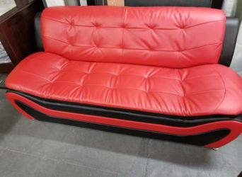 Brand New Red & Black Leather Modern Style Sofa & Loveseat