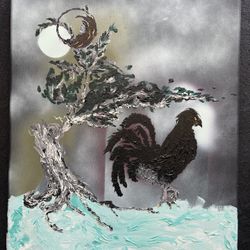 Painting of A Black Rooster