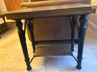 Small wood and metal side tables set of 2