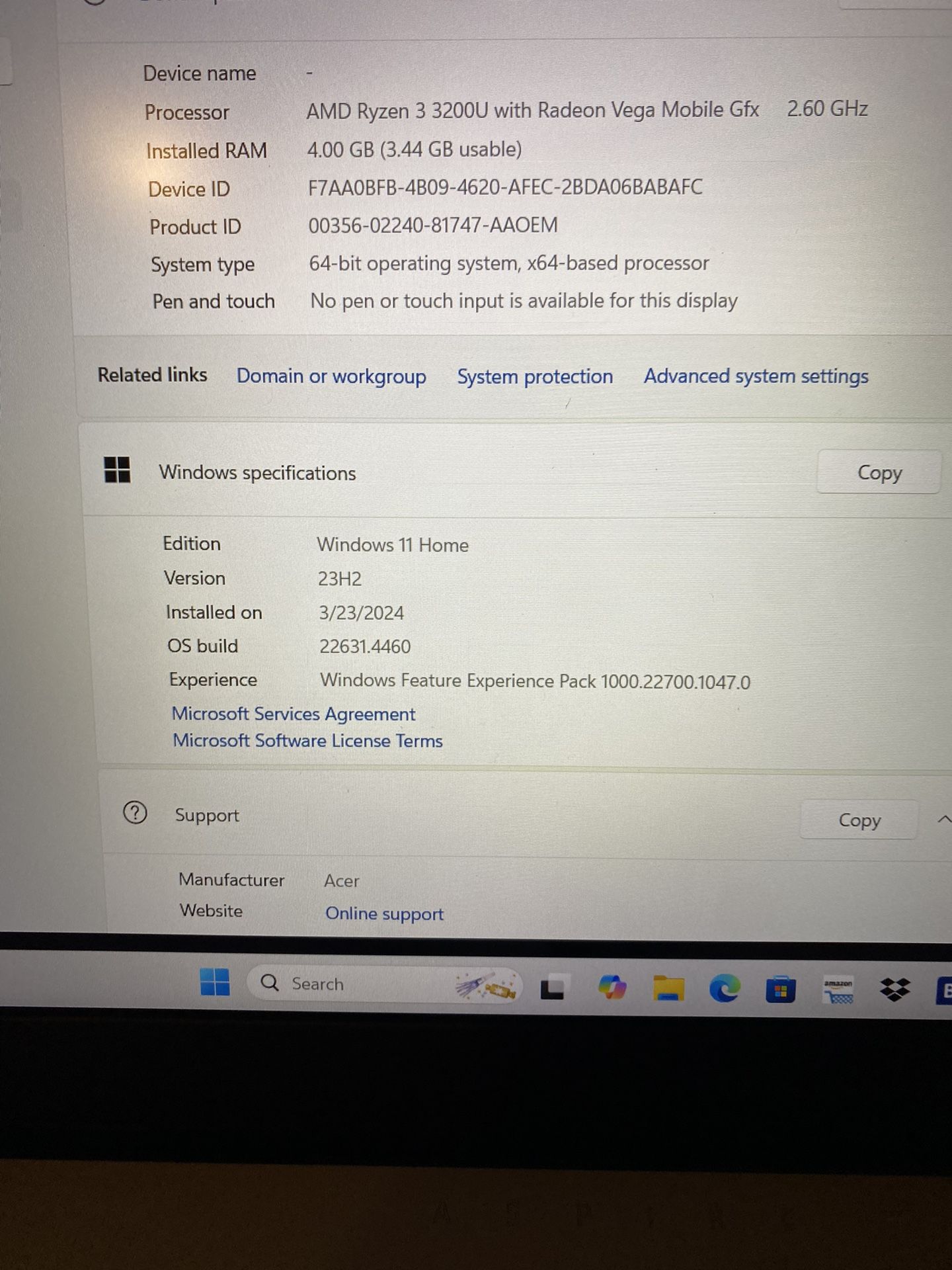 Acer Laptop I Have The Spec Of The Laptop 