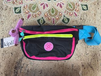 NWT Kipling Yasemina Rainbow Black Travel Waist Bag Sling Bag (12x7")