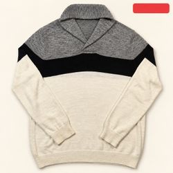 Express White Gray Colorblock Shawl Collar Sweater