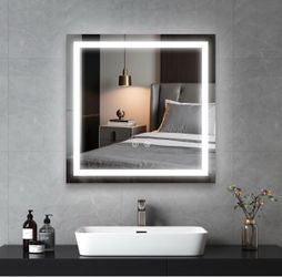 LED Bathroom Mirror, Vanity Mirror with Light for Wall 24"L x 24"W Stepless Dimmable, 3 Colors (3000K-6000K), Anti-Fog, Wall Mounted, 1 Hour Auto Off,