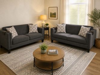 Dark Gray Fabric Sofa and Loveseat Set
