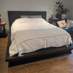 Bloomingdale's Queen Size Platform Bed - Dark Wood Headboard