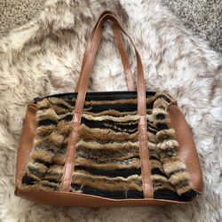 THRIFTED animal print/stripe fall fur shoulder bag