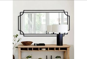 55'' x 28'' Large Modern Rectangular Wall Mirror, Black Frame with Scalloped Design, Living Room, Entryway, Bathroom Decor