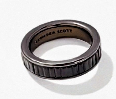 NWT Kendra Scott Jack Silver Plated Gunmetal Band Ring Black Spinel Sz 7