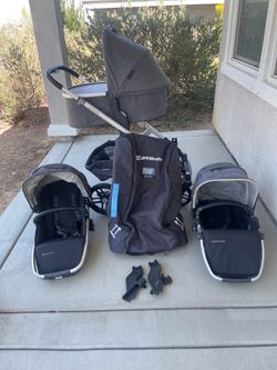 UPPAbaby Vista Double Stroller Bundle - Grey (Bassinet, 2 Seats, Travel Bag) - Excellent Condition!