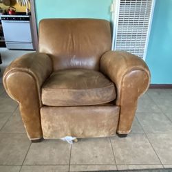 Free Crate And Barrel Leather Recliner and Metal Stools
