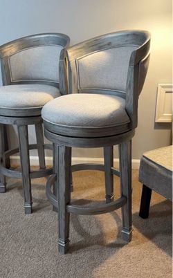 Gray Wood Upholstered Bar Stools - PAIR